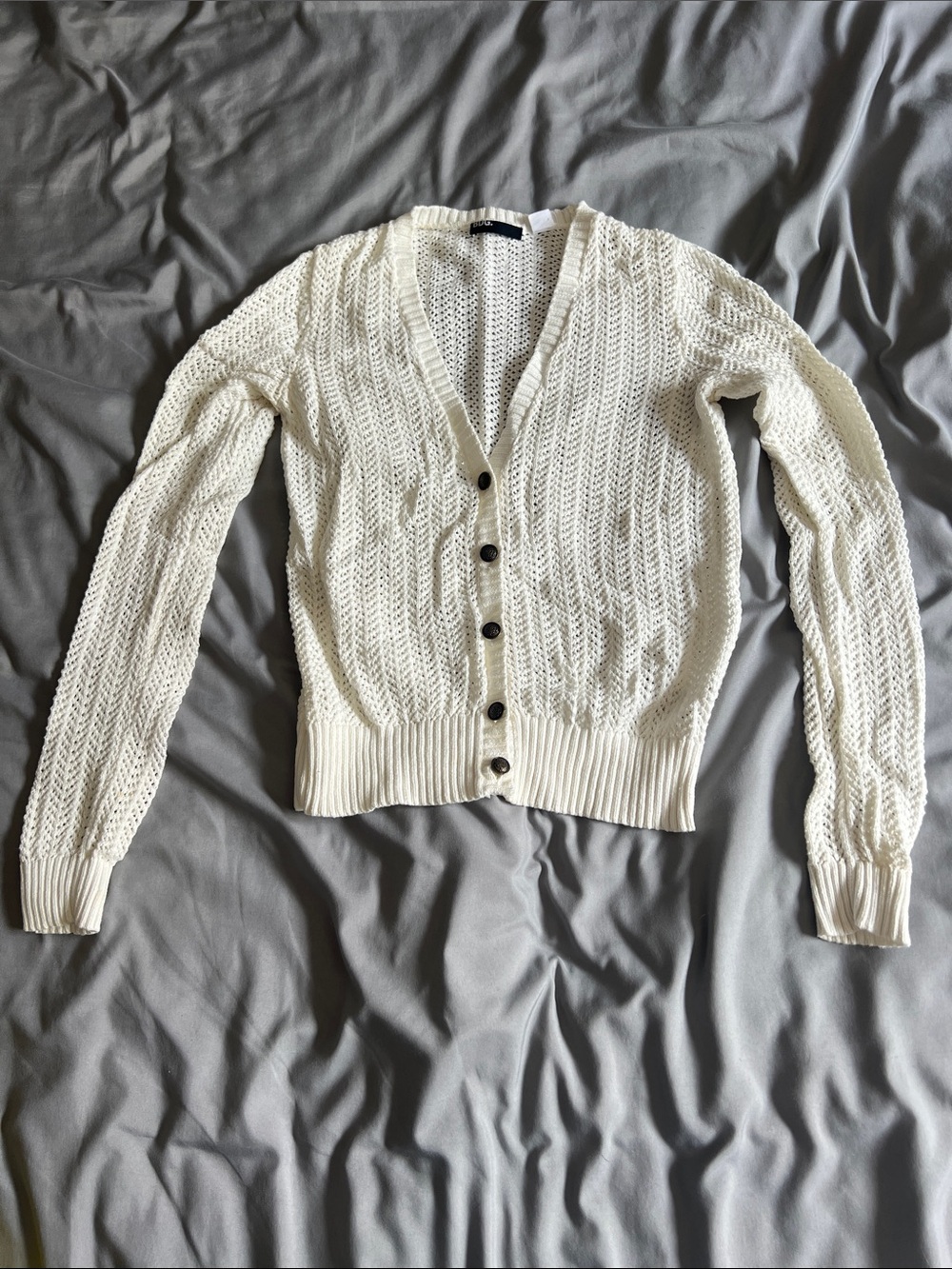 Women’s Cream Open-Knit Button Cardigan Sweater